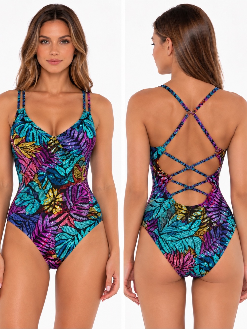 Sunsets Veronica One Piece Swimsuit Panama Palms Tropical Size XL NWT